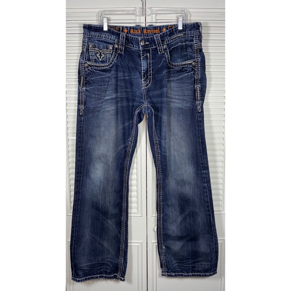 Rock Revival Remedy Relaxed Straight Jeans Mens 36 EP9694EJ Fleur De Lis